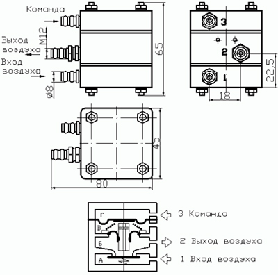 Рис.1. Схема переключателя пневматического Р10А