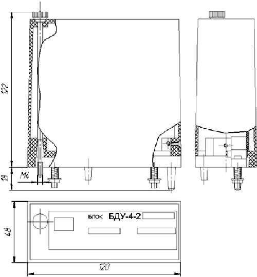 Габаритные и установочные размеры блоков БДУ-4-2
