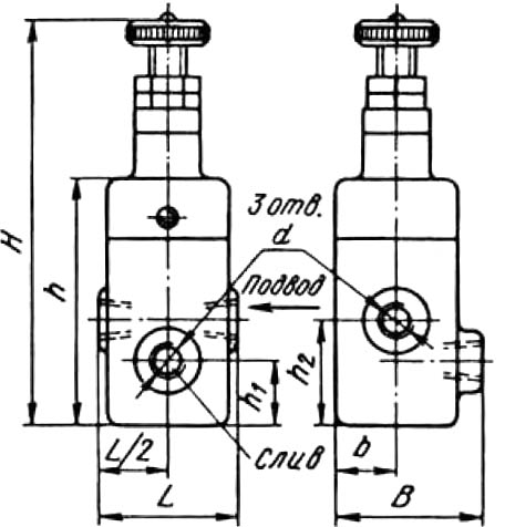 Габаритные и присоединительные размеры гидроклапана Г52-2